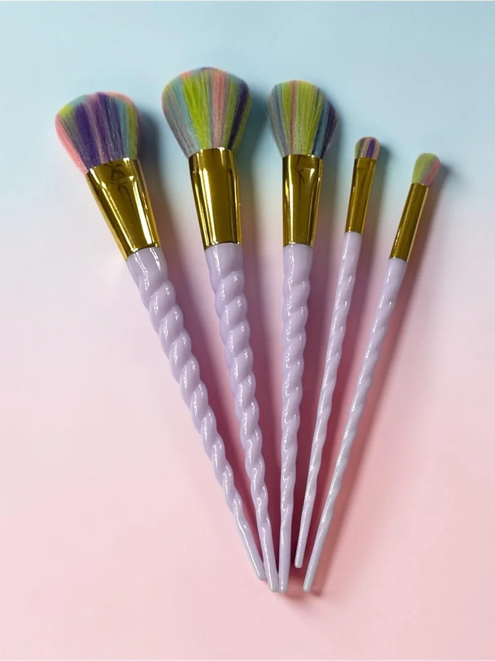 Unicorn Twist Handle Rainbow Makeup Brush Set - Lavender Handles